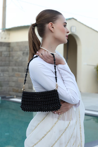 Handmade black  Beaded  Bag, Unique black  Shoulder Bag, Evening Clutch, Gifts for Her Birthday, Anniversary, Graduation, Thanksgiving