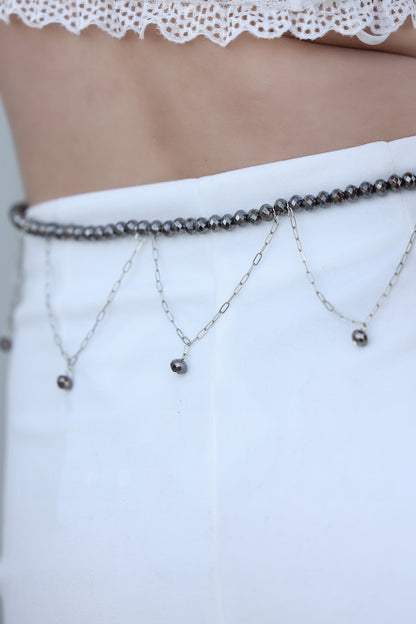 Grey Beaded Bralette & Belt