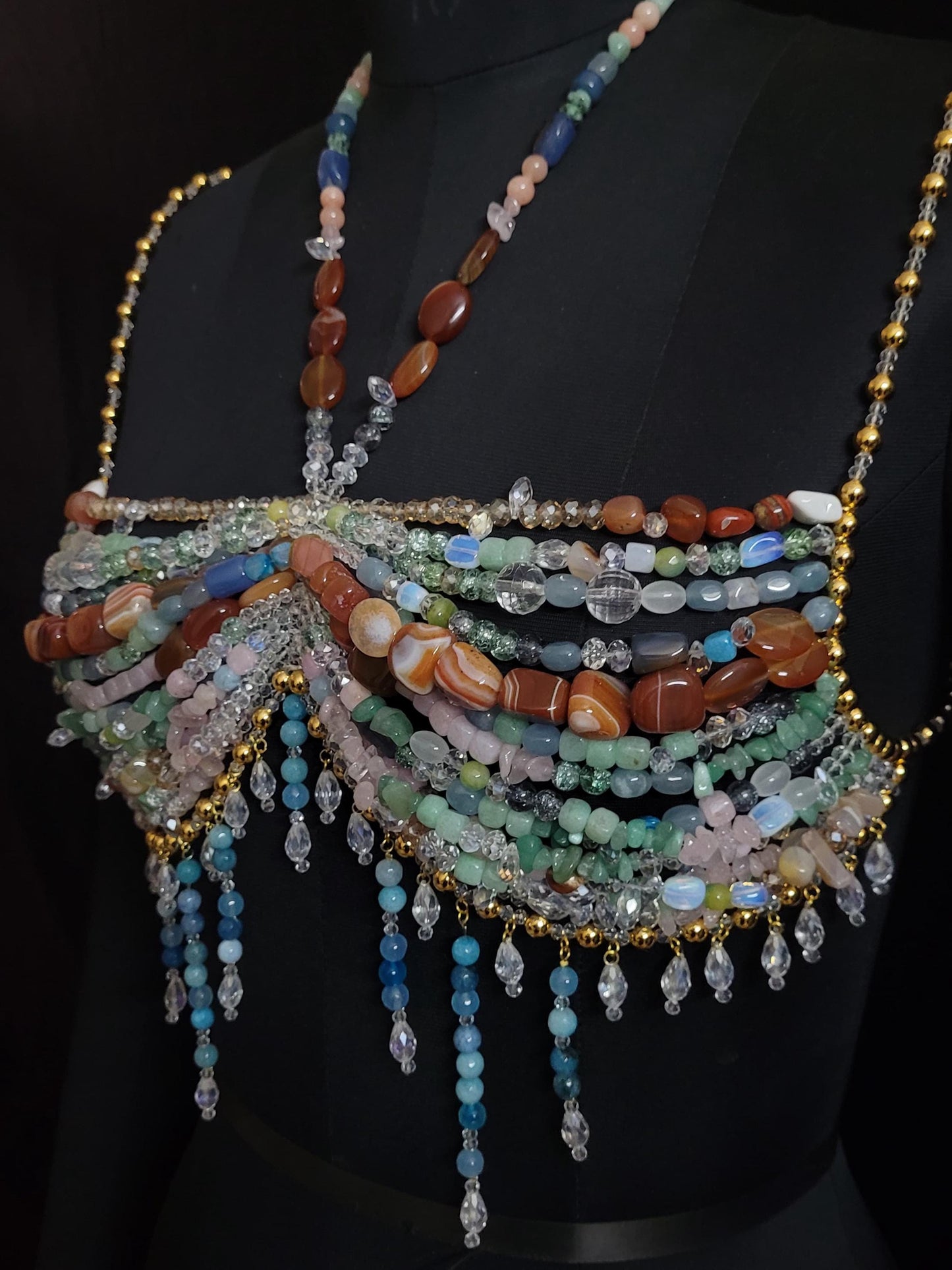 Luxury Gemstone Beaded Bralette Handmade Crystal & Semi-Precious Gemstone Body Jewelry Mermaid Top – Festival, Party Photoshoot Beach Wear