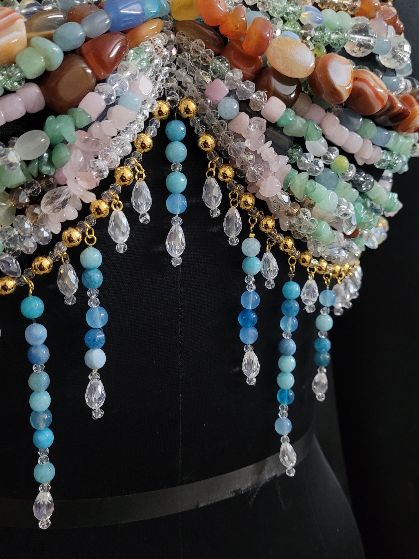 Luxury Gemstone Beaded Bralette Handmade Crystal & Semi-Precious Gemstone Body Jewelry Mermaid Top – Festival, Party Photoshoot Beach Wear