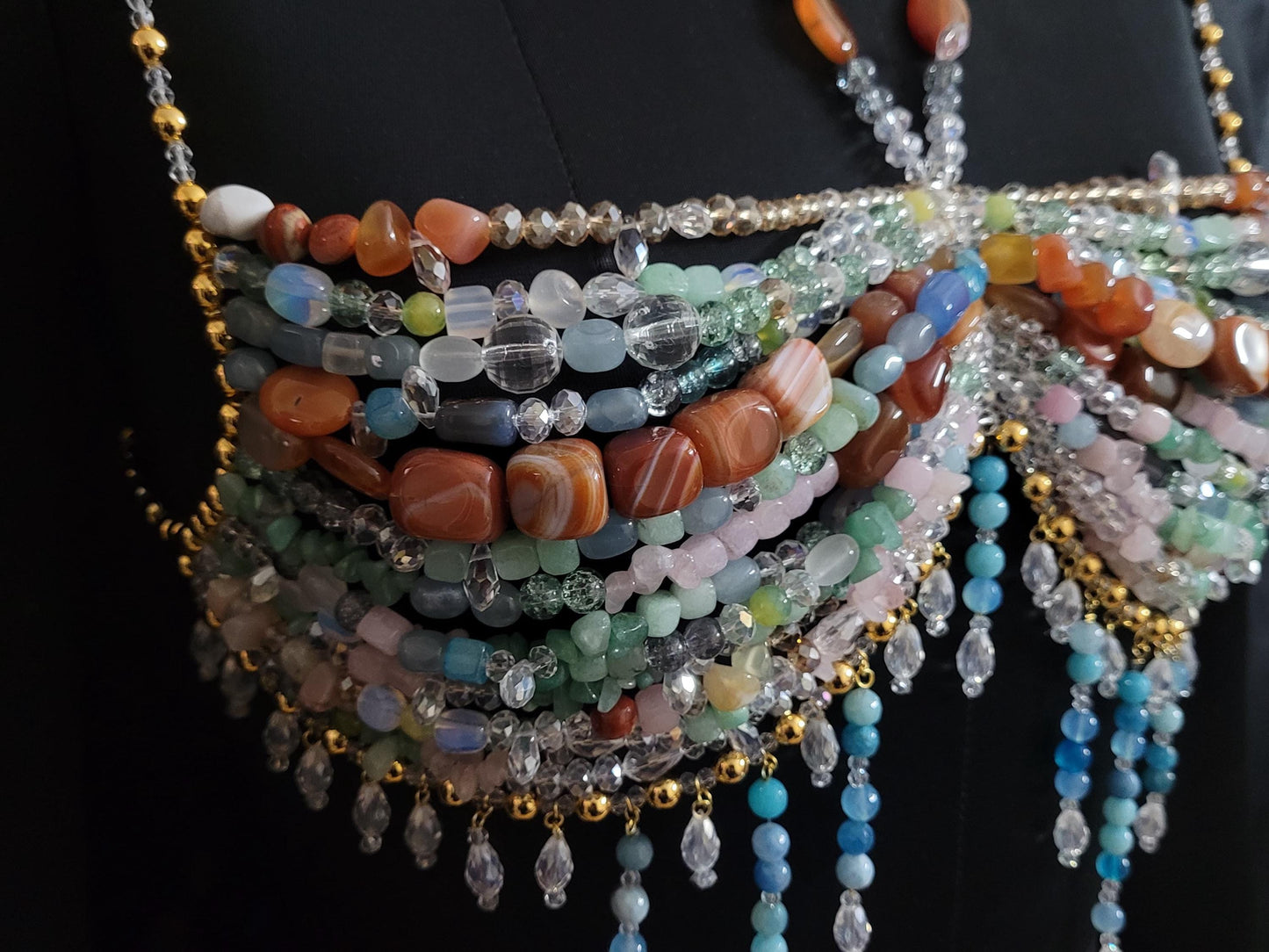 Luxury Gemstone Beaded Bralette Handmade Crystal & Semi-Precious Gemstone Body Jewelry Mermaid Top – Festival, Party Photoshoot Beach Wear