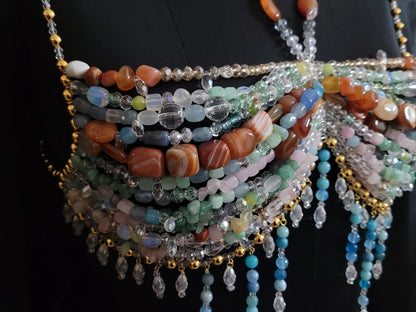 Luxury Gemstone Beaded Bralette Handmade Crystal & Semi-Precious Gemstone Body Jewelry Mermaid Top – Festival, Party Photoshoot Beach Wear