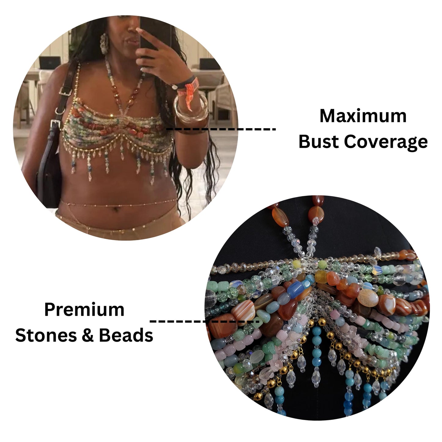 Luxury Gemstone Beaded Bralette Handmade Crystal & Semi-Precious Gemstone Body Jewelry Mermaid Top – Festival, Party Photoshoot Beach Wear