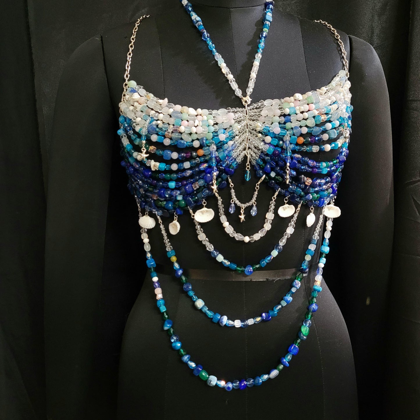 Luxury Gemstone Beaded Bralette Handmade Crystal & Semi-Precious Gemstone Body Jewelry Mermaid Top – Festival, Party Photoshoot Beach Wear .