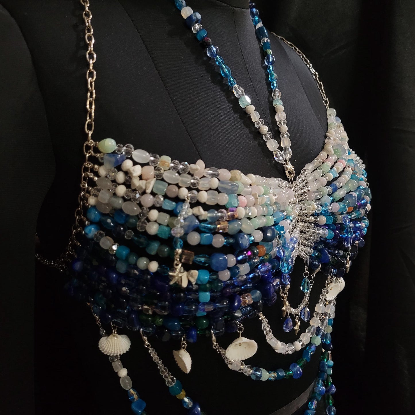 Luxury Gemstone Beaded Bralette Handmade Crystal & Semi-Precious Gemstone Body Jewelry Mermaid Top – Festival, Party Photoshoot Beach Wear .