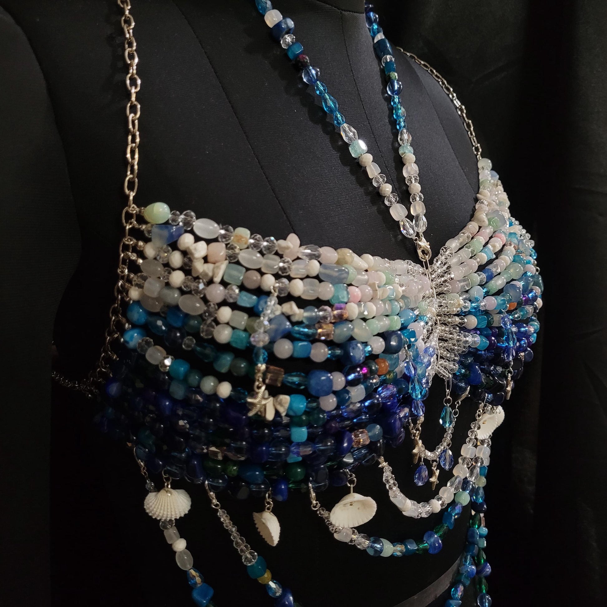 Luxury Gemstone Beaded Bralette Handmade Crystal & Semi-Precious Gemstone Body Jewelry Mermaid Top – Festival, Party Photoshoot Beach Wear .