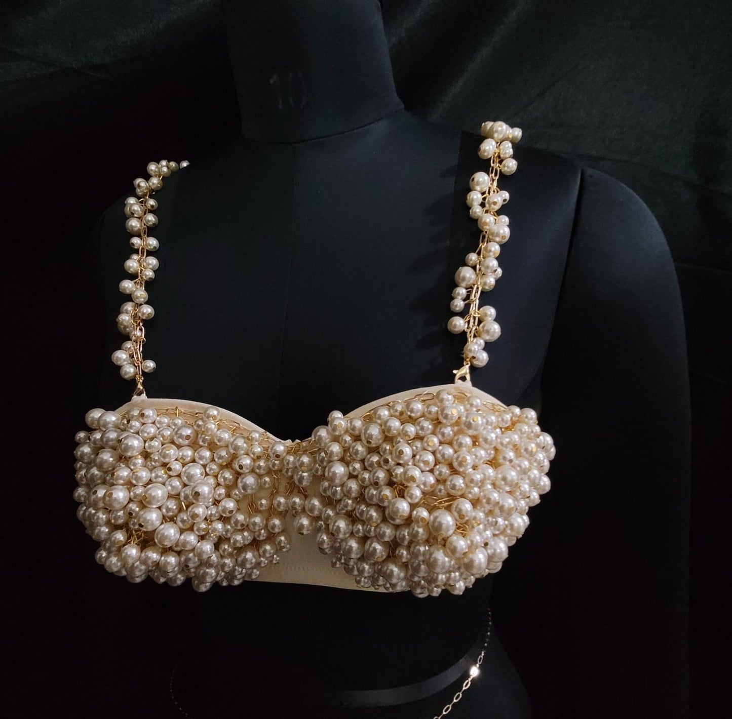 Luxury Pearl Bralette Top – Handcrafted Pearl Beaded Bustier for Festival, Bridal, Couture, or Party Wear