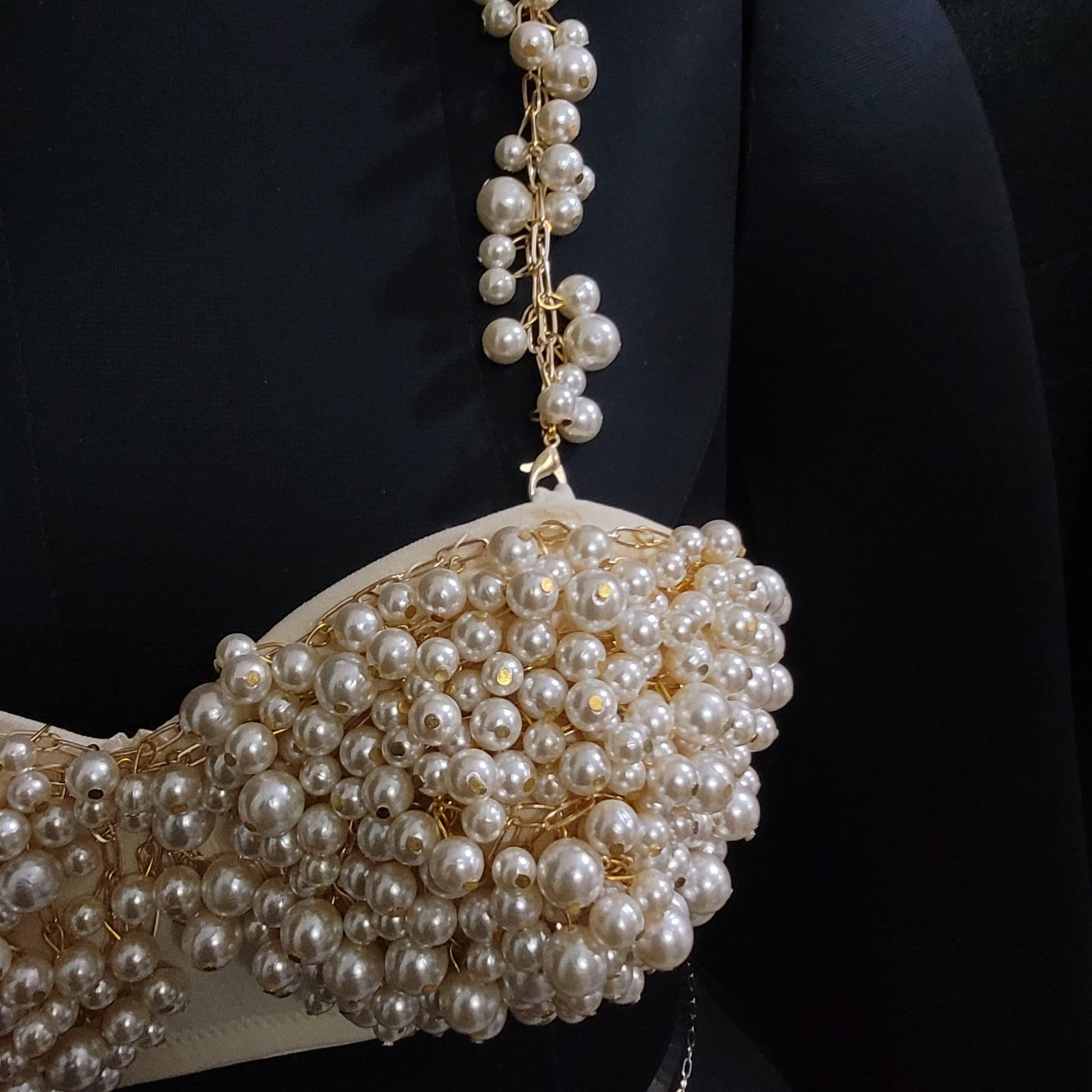 Luxury Pearl Bralette Top – Handcrafted Pearl Beaded Bustier for Festival, Bridal, Couture, or Party Wear