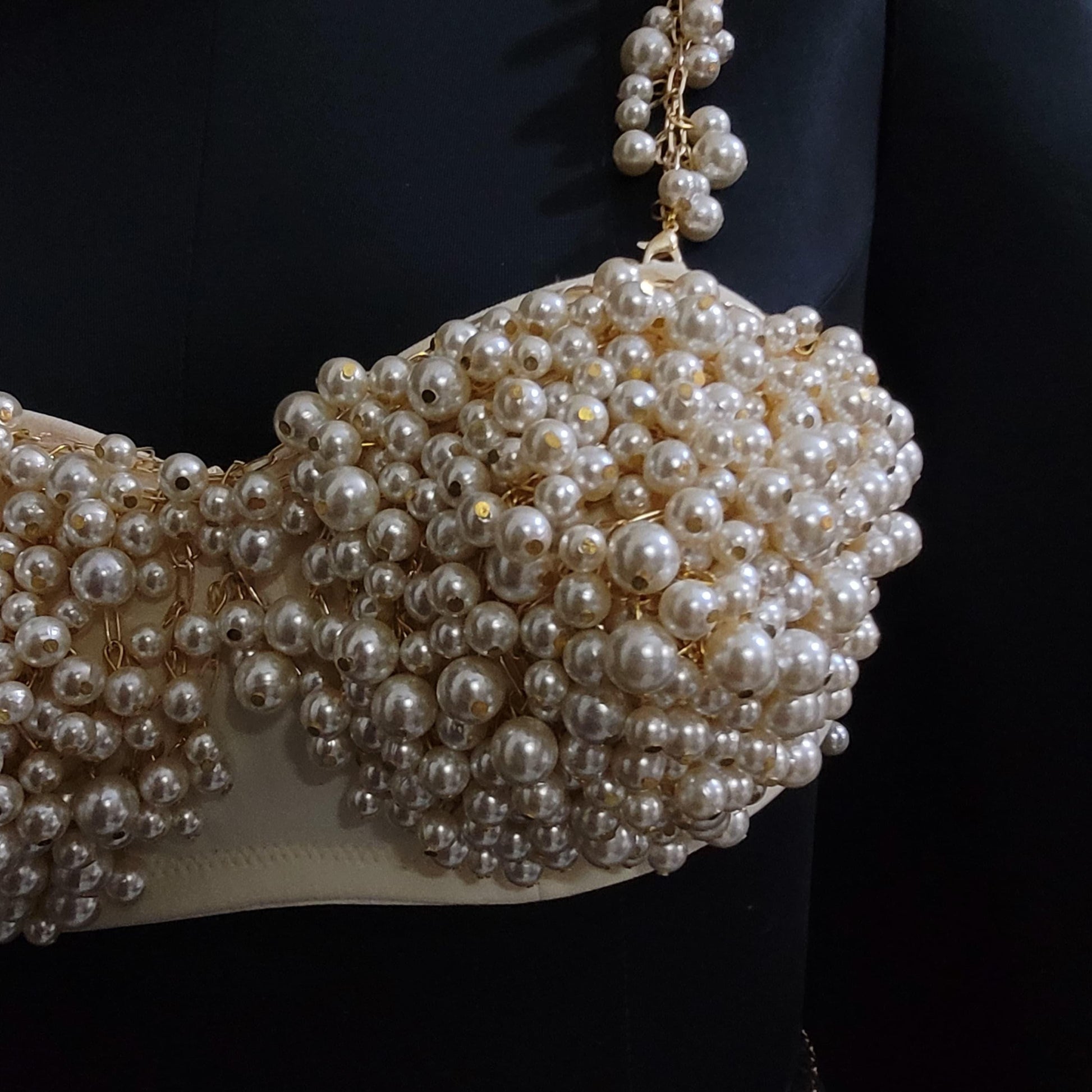 Luxury Pearl Bralette Top – Handcrafted Pearl Beaded Bustier for Festival, Bridal, Couture, or Party Wear