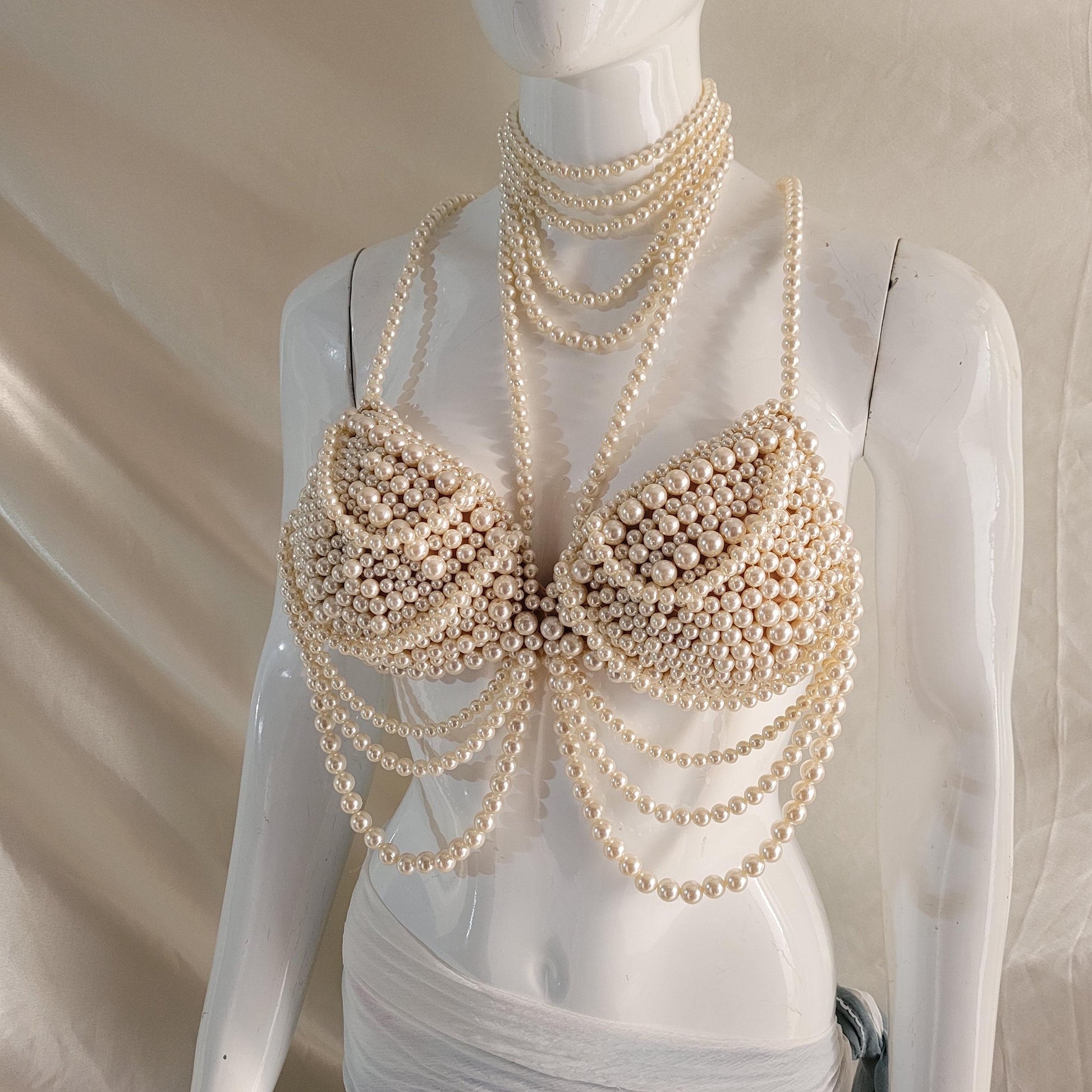 Maternity Photoshoot Pearl Bralette, Custom Size Luxury Pearl Bra Top, Pregnancy Editorial Jewelry Top
