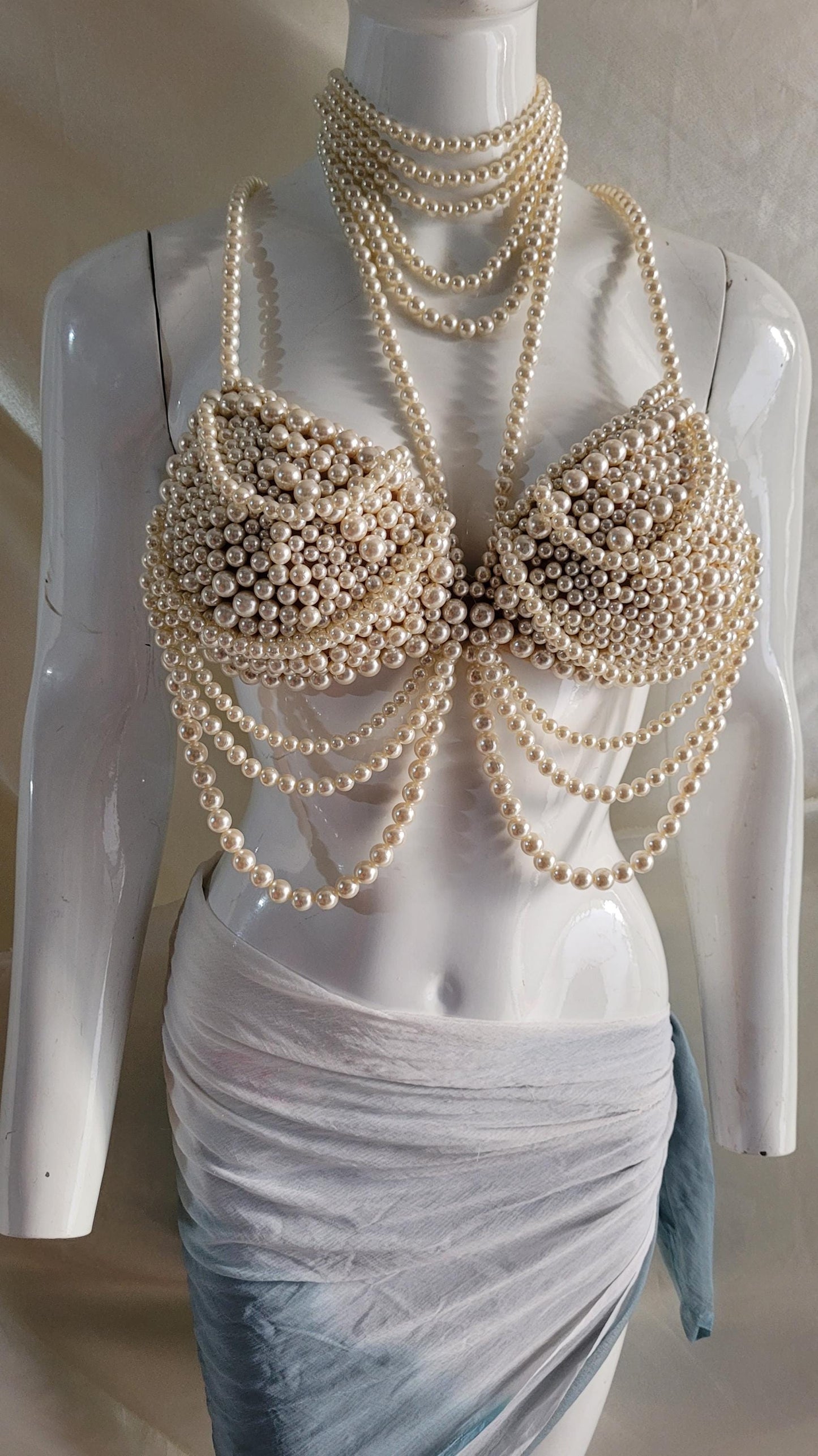 Maternity Photoshoot Pearl Bralette, Custom Size Luxury Pearl Bra Top, Pregnancy Editorial Jewelry Top