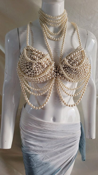 Maternity Photoshoot Pearl Bralette, Custom Size Luxury Pearl Bra Top, Pregnancy Editorial Jewelry Top