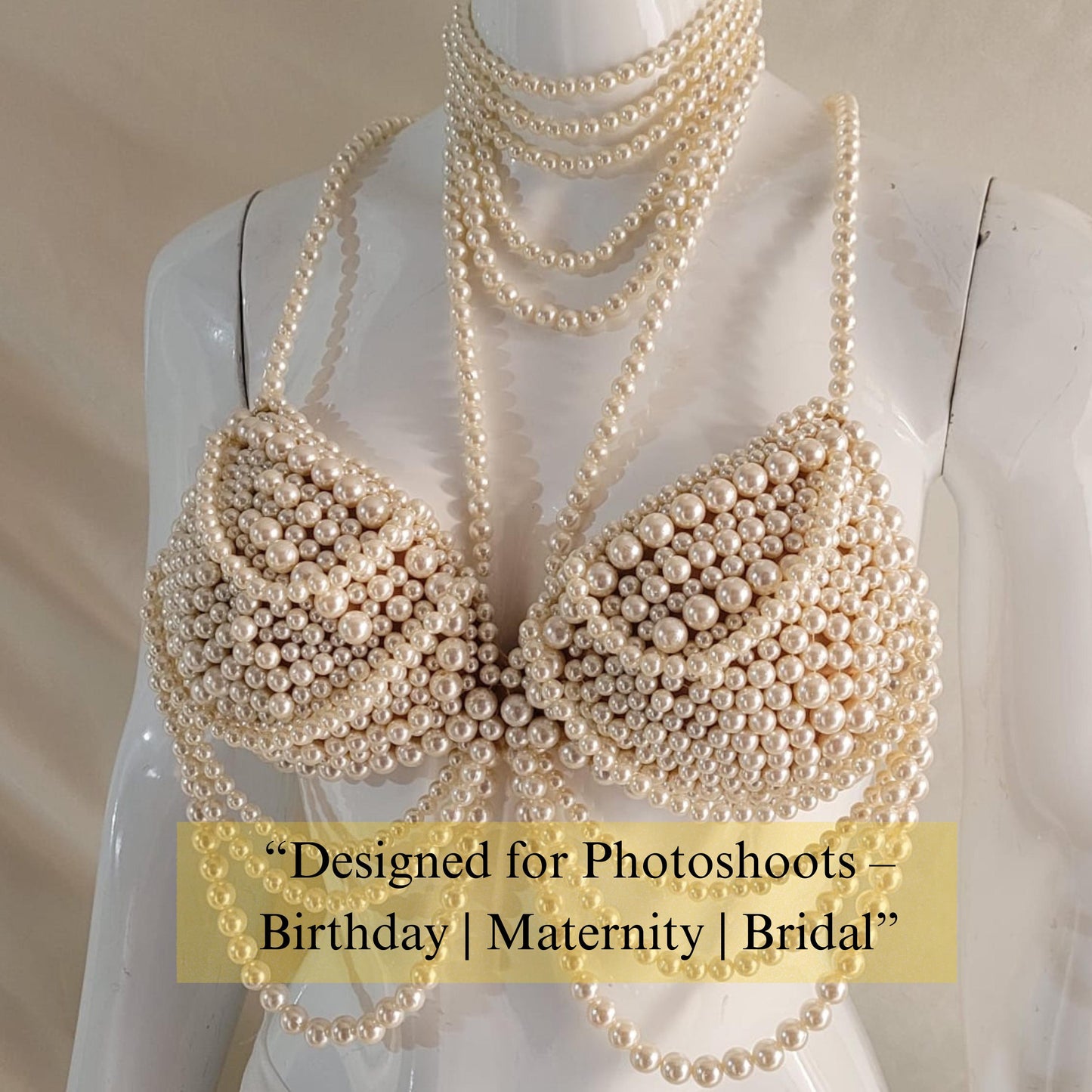 Maternity Photoshoot Pearl Bralette, Custom Size Luxury Pearl Bra Top, Pregnancy Editorial Jewelry Top