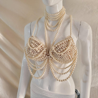 Maternity Photoshoot Pearl Bralette, Custom Size Luxury Pearl Bra Top, Pregnancy Editorial Jewelry Top