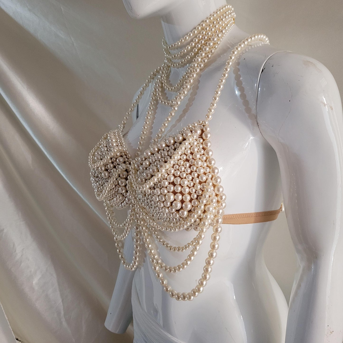 Maternity Photoshoot Pearl Bralette, Custom Size Luxury Pearl Bra Top, Pregnancy Editorial Jewelry Top