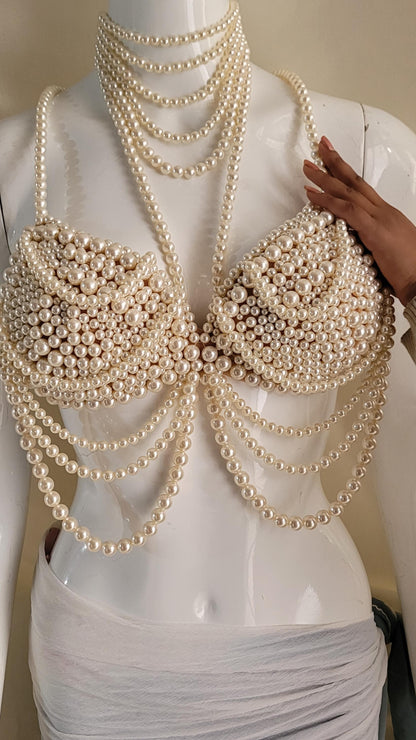Maternity Photoshoot Pearl Bralette, Custom Size Luxury Pearl Bra Top, Pregnancy Editorial Jewelry Top