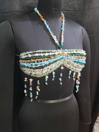 Mix Gemstone Bead Bra Pearl, Beaded Bralette Body Chain, Mermaid Core Top Festival Outfit, Christmas Holiday Party Costume, Carnaval Dress
