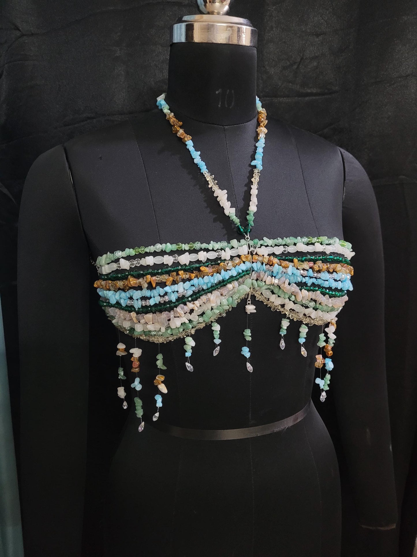 Mix Gemstone Bead Bra Pearl, Beaded Bralette Body Chain, Mermaid Core Top Festival Outfit, Christmas Holiday Party Costume, Carnaval Dress