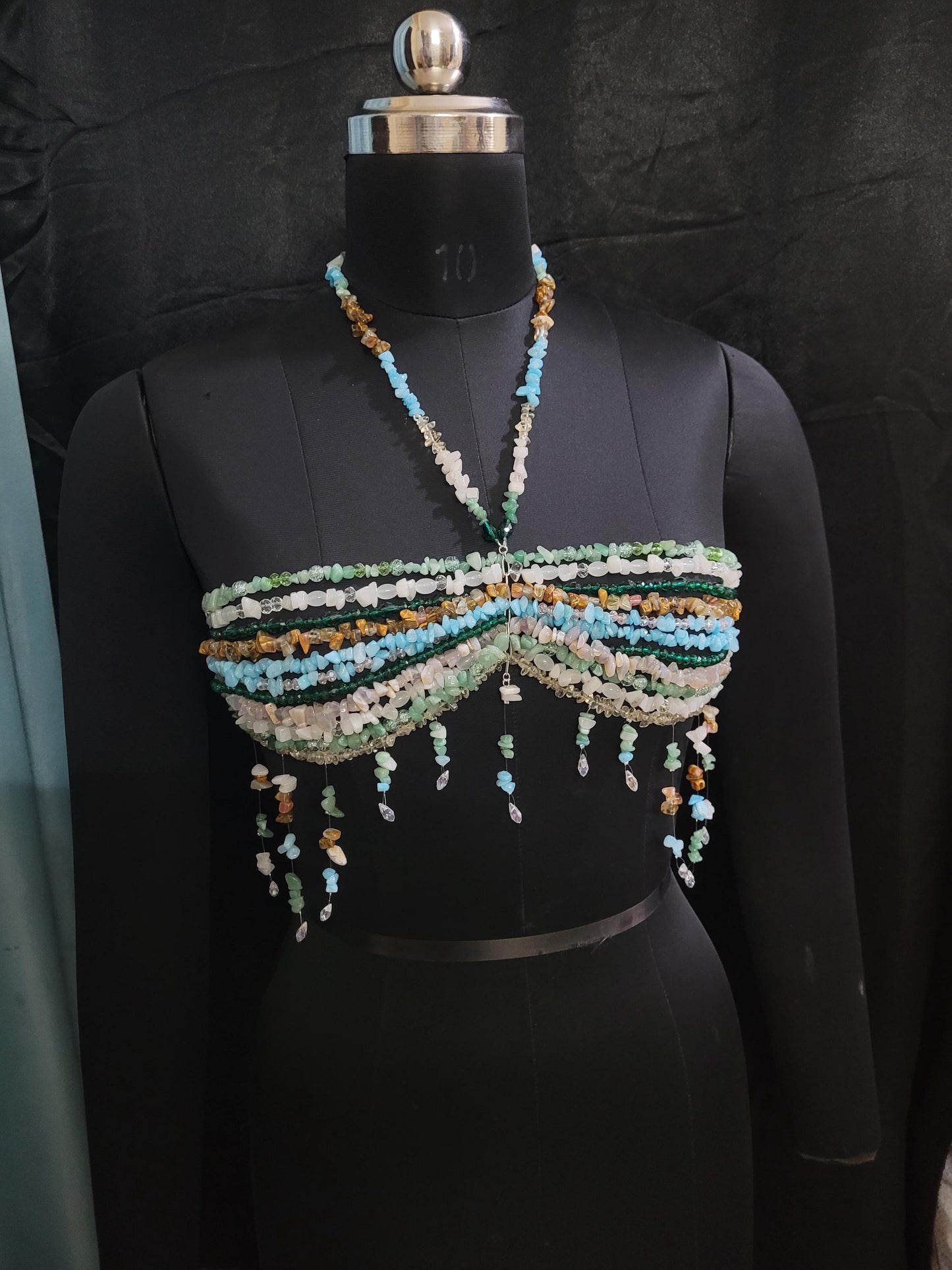 Mix Gemstone Bead Bra Pearl, Beaded Bralette Body Chain, Mermaid Core Top Festival Outfit, Christmas Holiday Party Costume, Carnaval Dress