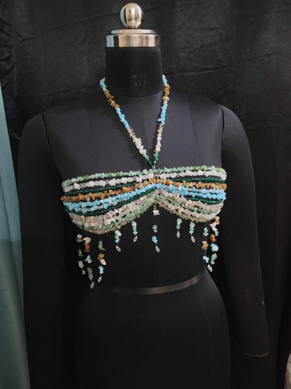 Mix Gemstone Bead Bra Pearl, Beaded Bralette Body Chain, Mermaid Core Top Festival Outfit, Christmas Holiday Party Costume, Carnaval Dress