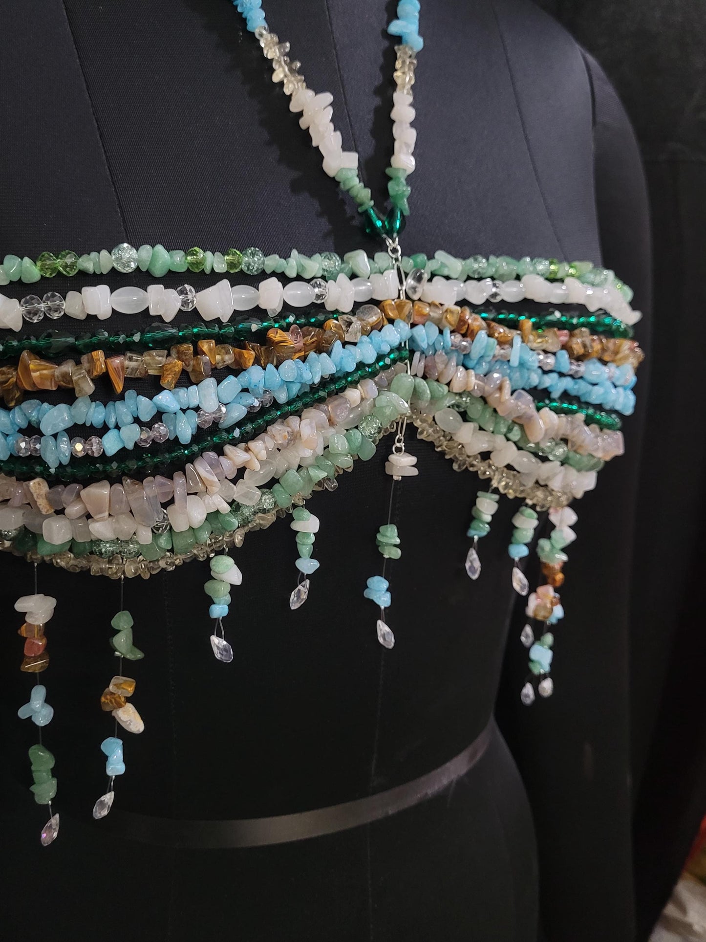 Mix Gemstone Bead Bra Pearl, Beaded Bralette Body Chain, Mermaid Core Top Festival Outfit, Christmas Holiday Party Costume, Carnaval Dress