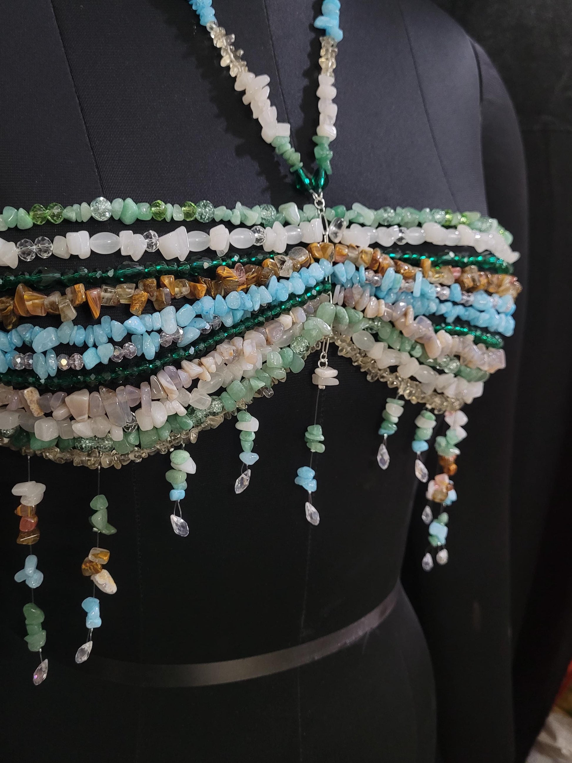 Mix Gemstone Bead Bra Pearl, Beaded Bralette Body Chain, Mermaid Core Top Festival Outfit, Christmas Holiday Party Costume, Carnaval Dress