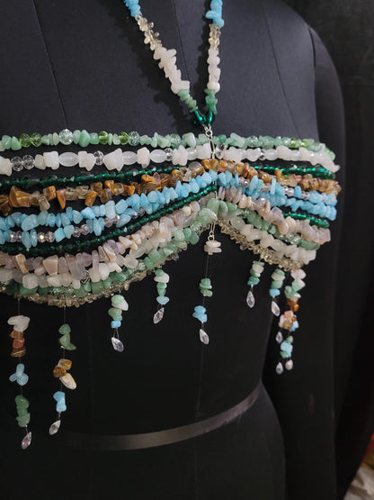 Mix Gemstone Bead Bra Pearl, Beaded Bralette Body Chain, Mermaid Core Top Festival Outfit, Christmas Holiday Party Costume, Carnaval Dress