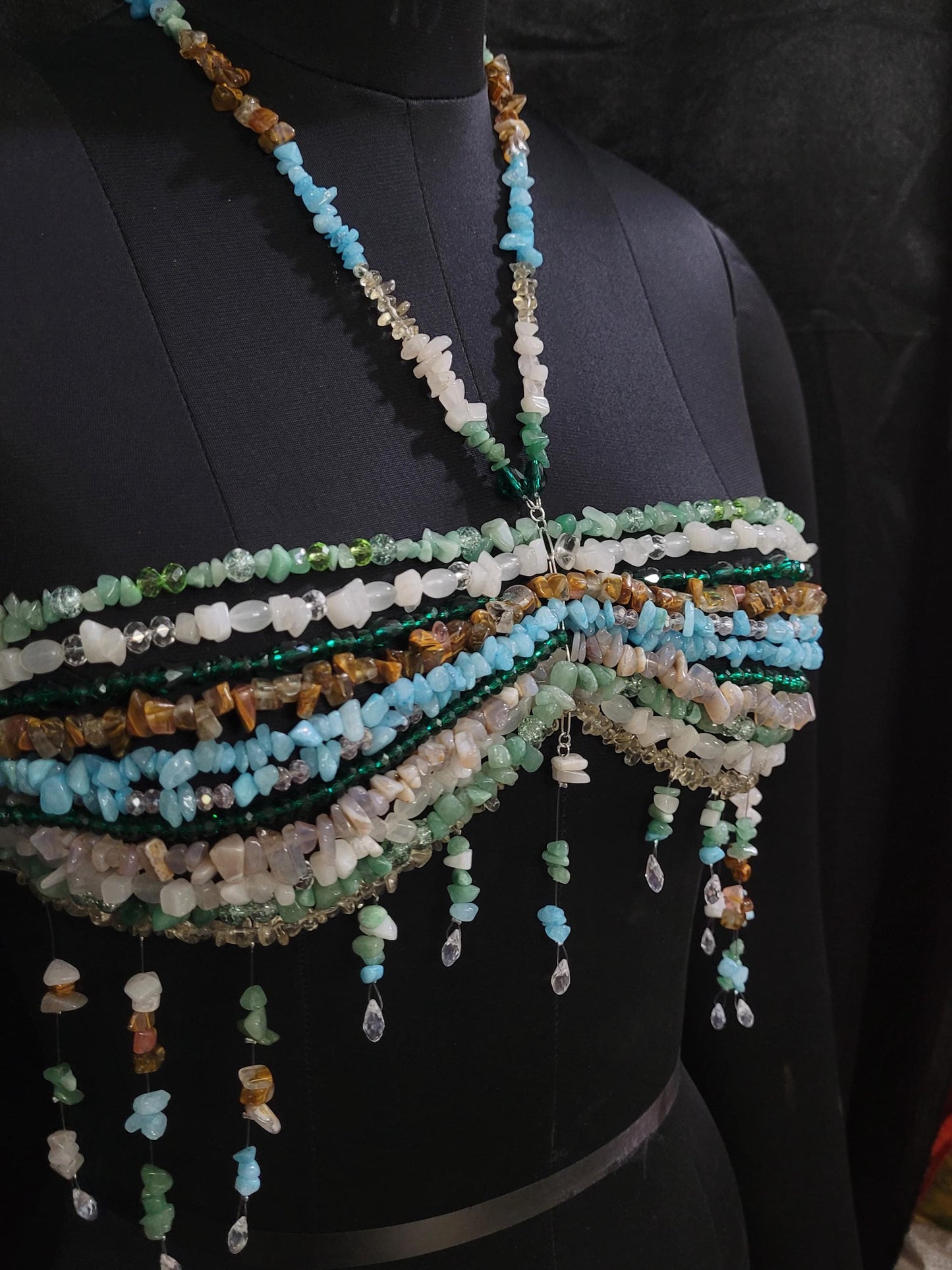 Mix Gemstone Bead Bra Pearl, Beaded Bralette Body Chain, Mermaid Core Top Festival Outfit, Christmas Holiday Party Costume, Carnaval Dress