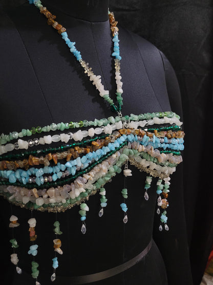 Mix Gemstone Bead Bra Pearl, Beaded Bralette Body Chain, Mermaid Core Top Festival Outfit, Christmas Holiday Party Costume, Carnaval Dress
