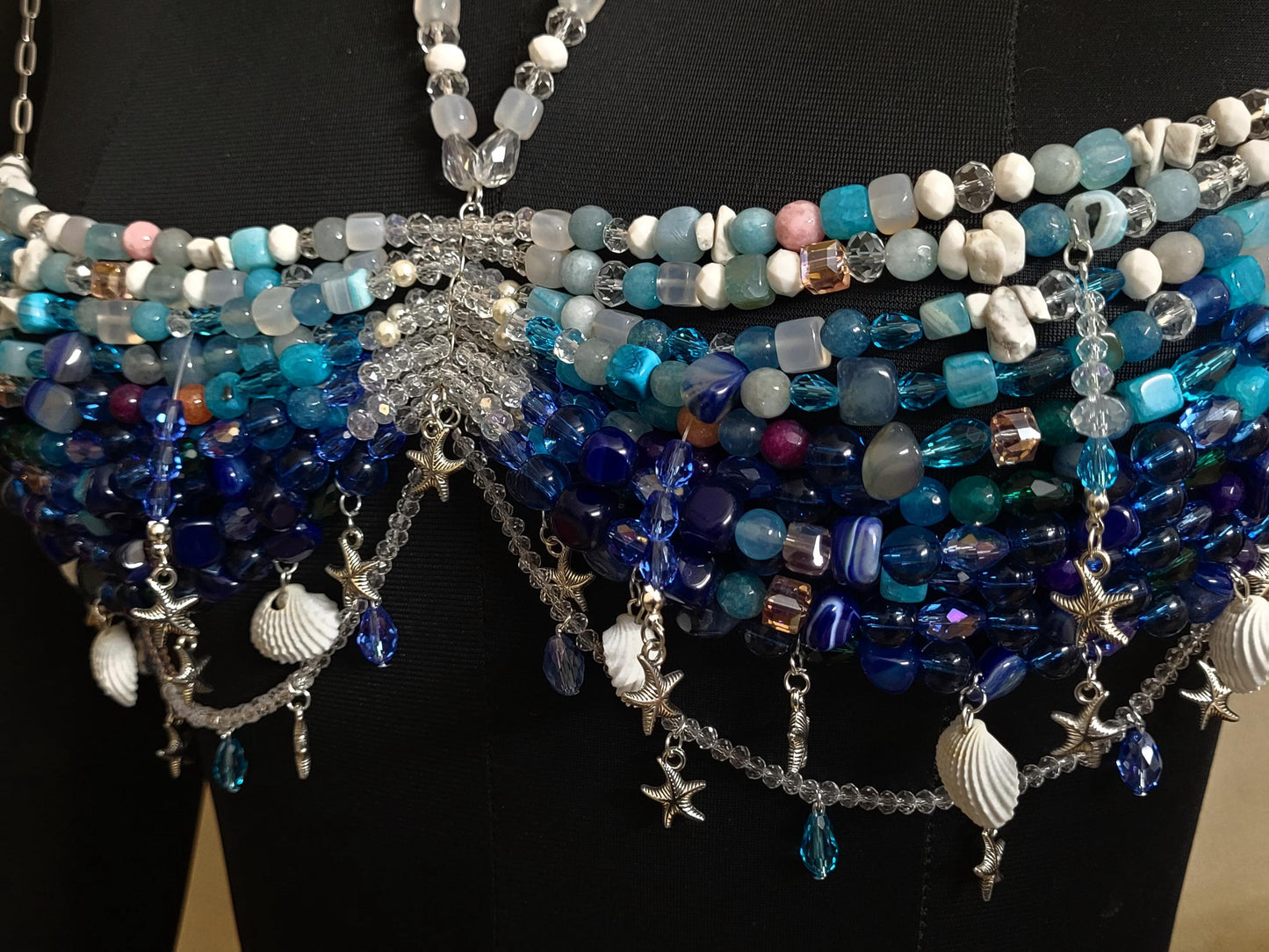 Natural Gemstone Bra with waist chain, Beaded Bralette, Unique Mermaid Top Rave Carnival Festival Costume, Best Birthday Outfit Gift for her