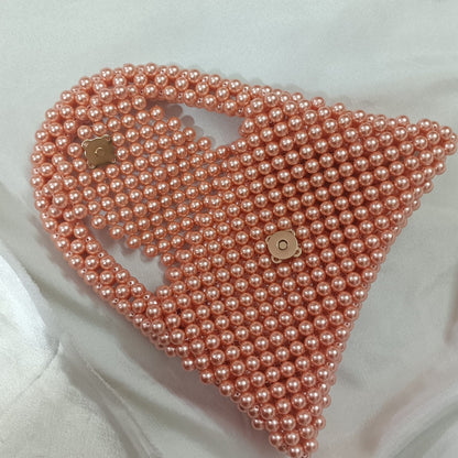 Peach Pink Pearl Heart Bag – Handmade Beaded Purse with Magnetic Closure | Bridal, Party, Y2K, Statement Bag | Valentine Gift