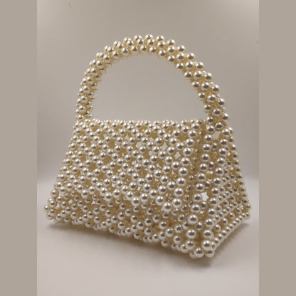 Pearl Beaded Triangle Bag, Faux Pearl Handbag for Women, Pearl Evening Bag, Handmade Pearl Bridal purse for her, Bridal Clutch Handbag