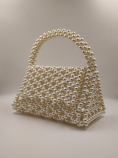 Pearl Beaded Triangle Bag, Faux Pearl Handbag for Women, Pearl Evening Bag, Handmade Pearl Bridal purse for her, Bridal Clutch Handbag