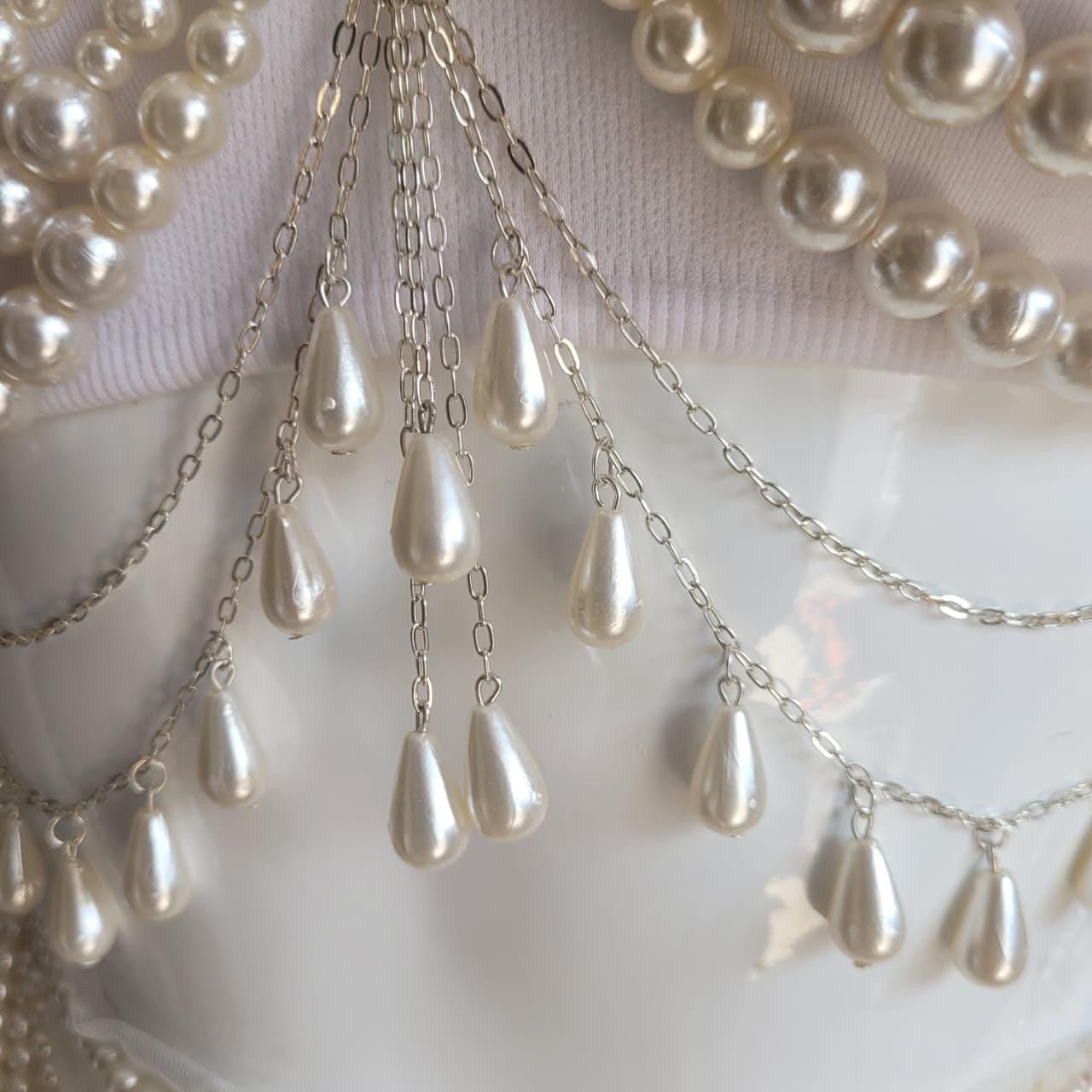Pearl Festival Bralette & Skirt Set | Statement Pearl Body Chain Outfit | Rave Beachwear | Coachella Inspired Jewelry