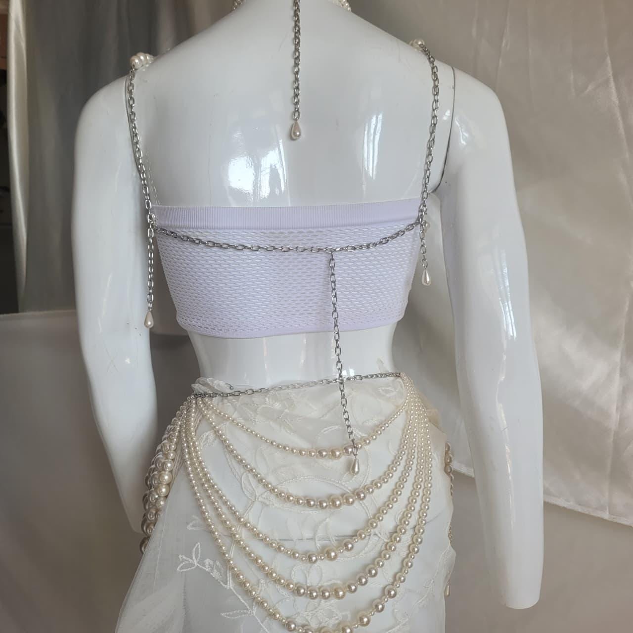 Pearl Festival Bralette & Skirt Set | Statement Pearl Body Chain Outfit | Rave Beachwear | Coachella Inspired Jewelry
