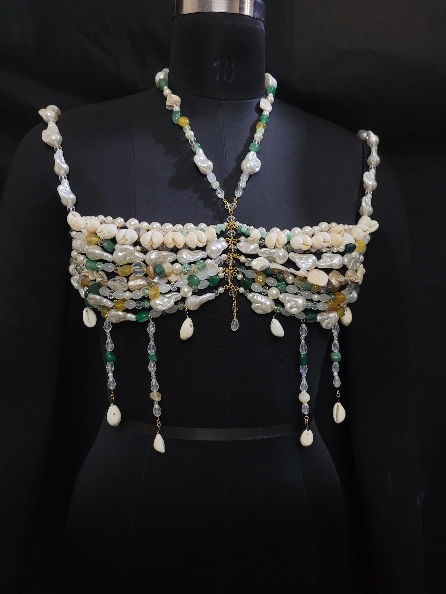 Pearl Shell Beaded Bralette Top | Handmade Festival Bra | Cowrie Shell Top | Boho Beach Wear | Crystal Body Jewelry | Mermaid Rave Outfit