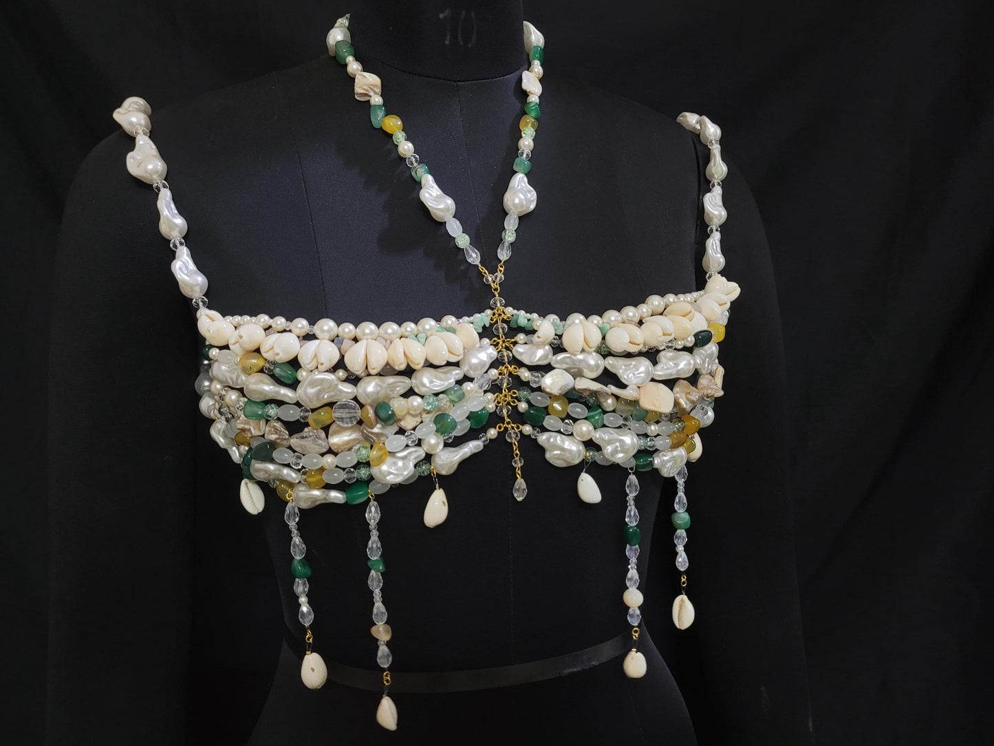Pearl Shell Beaded Bralette Top | Handmade Festival Bra | Cowrie Shell Top | Boho Beach Wear | Crystal Body Jewelry | Mermaid Rave Outfit