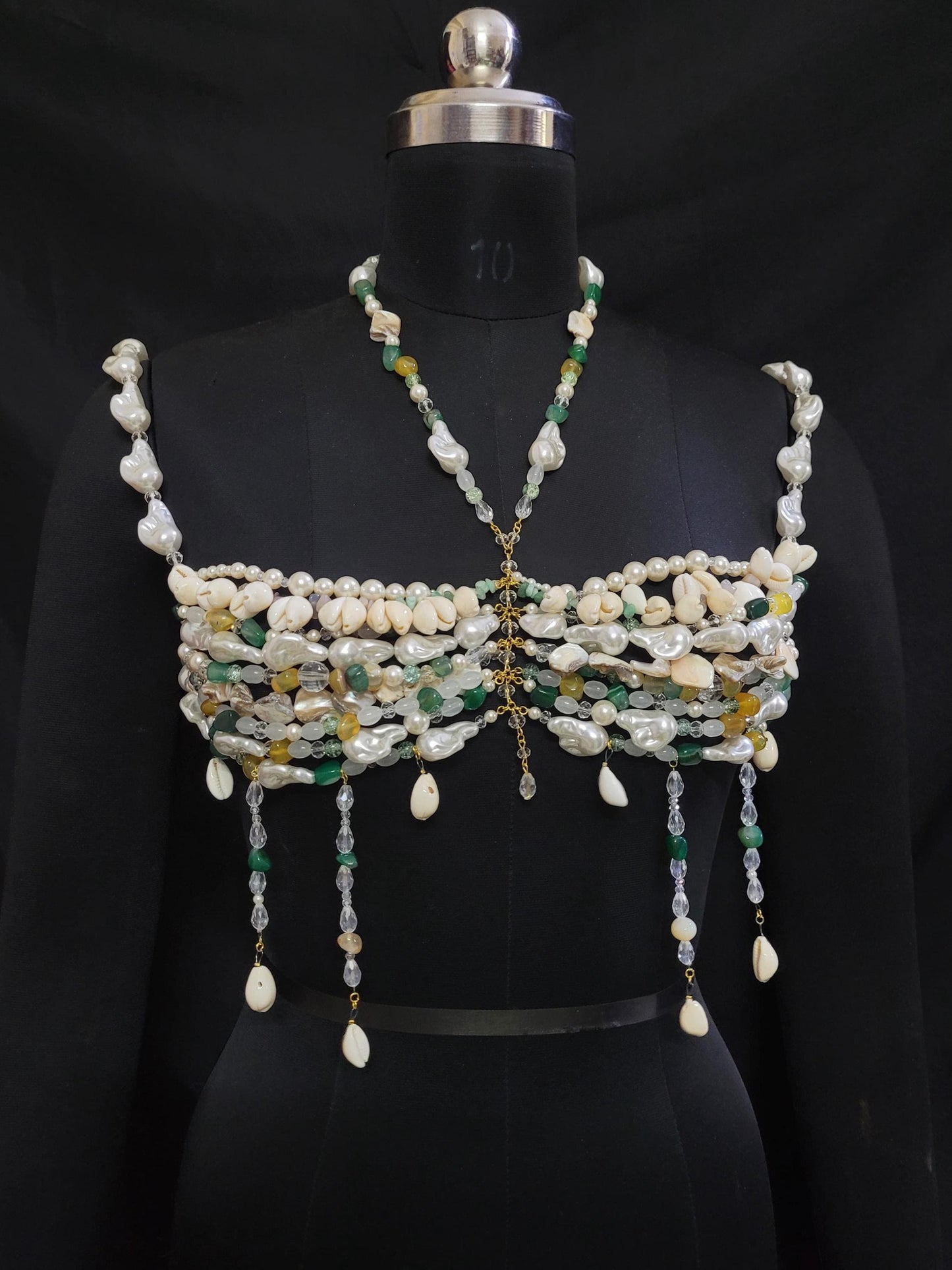 Pearl Shell Beaded Bralette Top | Handmade Festival Bra | Cowrie Shell Top | Boho Beach Wear | Crystal Body Jewelry | Mermaid Rave Outfit