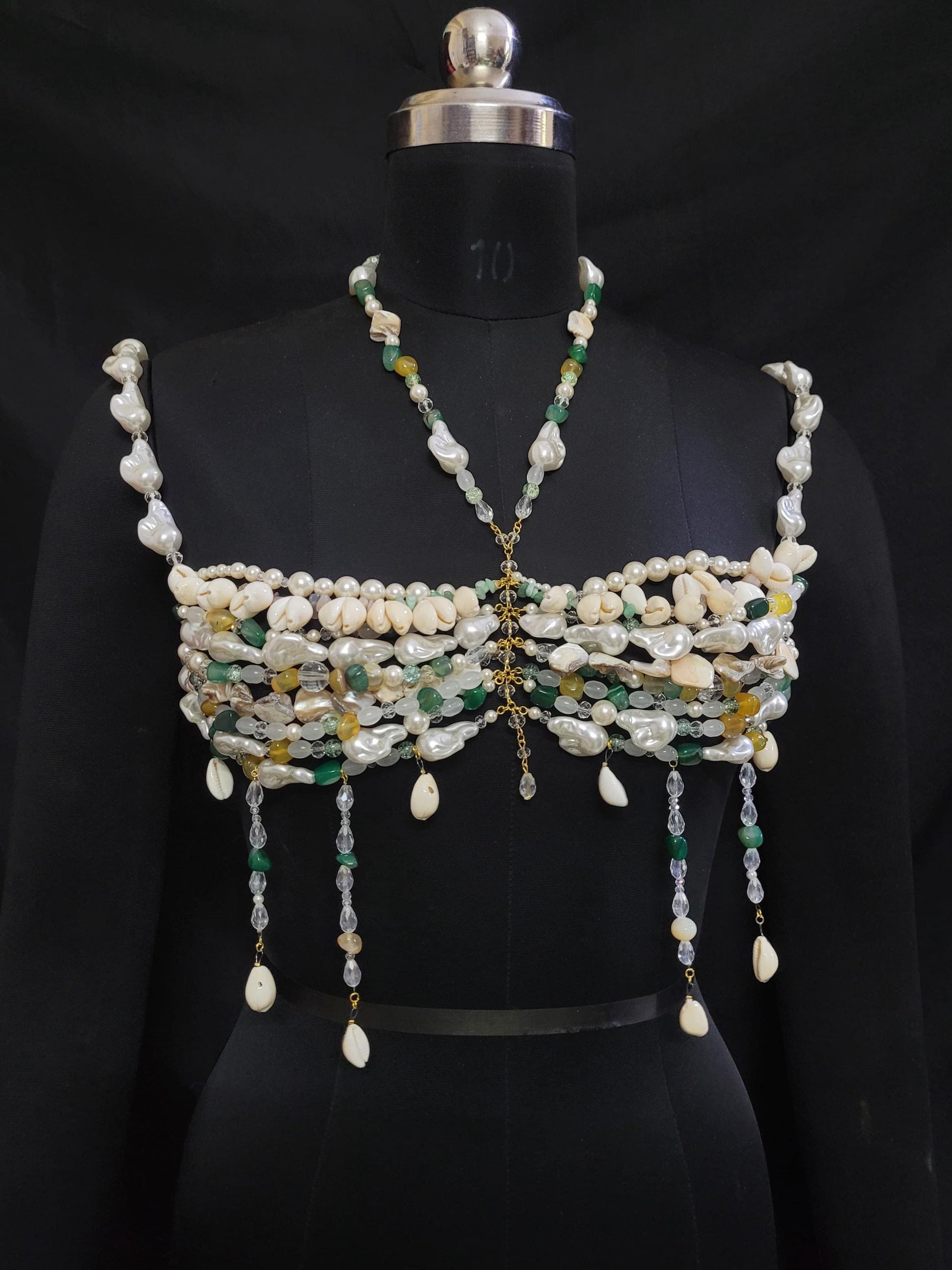 Pearl Shell Beaded Bralette Top | Handmade Festival Bra | Cowrie Shell Top | Boho Beach Wear | Crystal Body Jewelry | Mermaid Rave Outfit