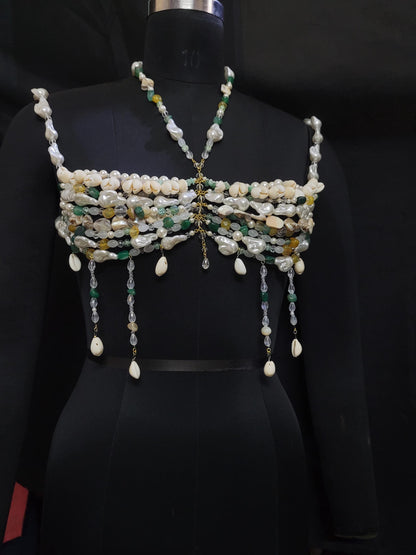 Pearl Shell Beaded Bralette Top | Handmade Festival Bra | Cowrie Shell Top | Boho Beach Wear | Crystal Body Jewelry | Mermaid Rave Outfit