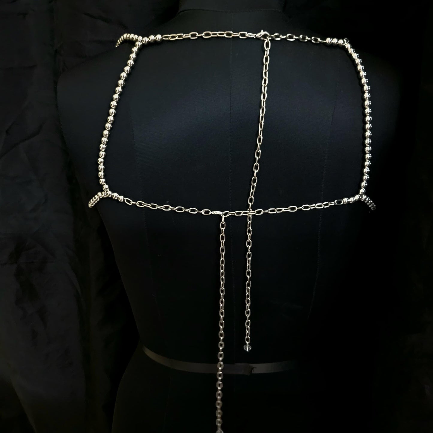 Silver Beaded Bralette Top – Handmade Festival Bead Bra – Layered Pearl Chain Crop Top – Statement Rave Outfit – Boho Belly Dance Top