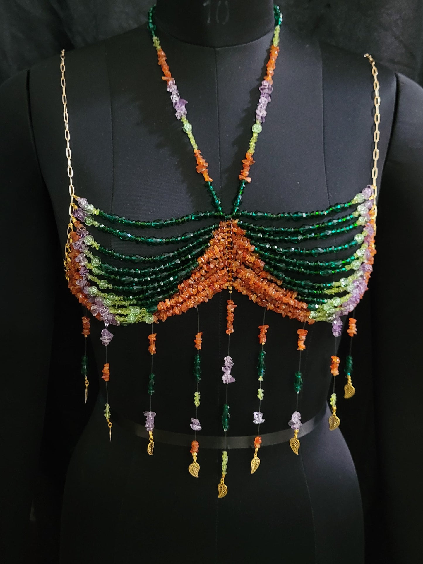 Uncut Gemstone Bralette Top | Raw Crystal Body Jewelry | Handmade Beaded Bralette | Festival Rave Outfit | Statement Jewelry Top