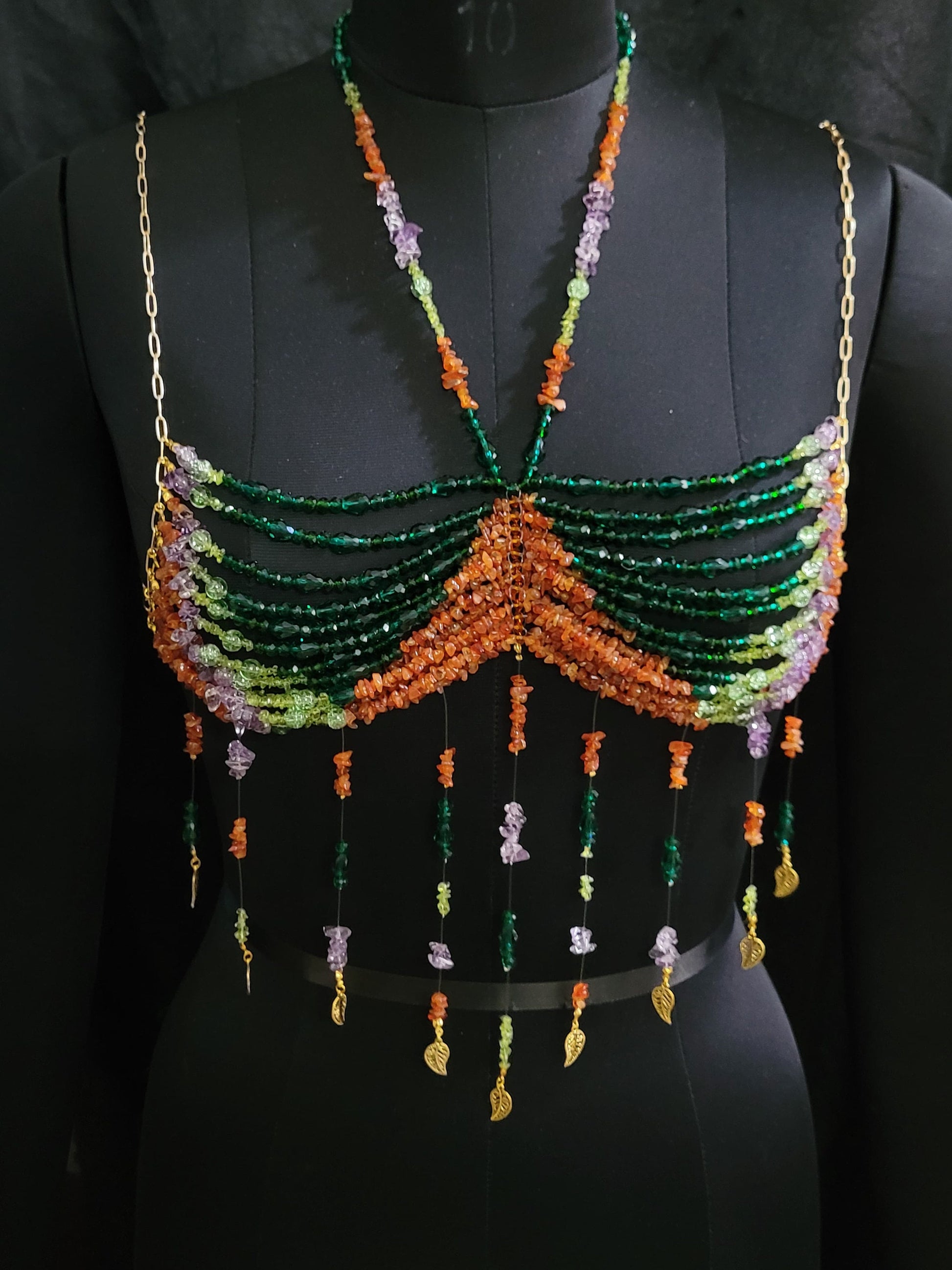 Uncut Gemstone Bralette Top | Raw Crystal Body Jewelry | Handmade Beaded Bralette | Festival Rave Outfit | Statement Jewelry Top