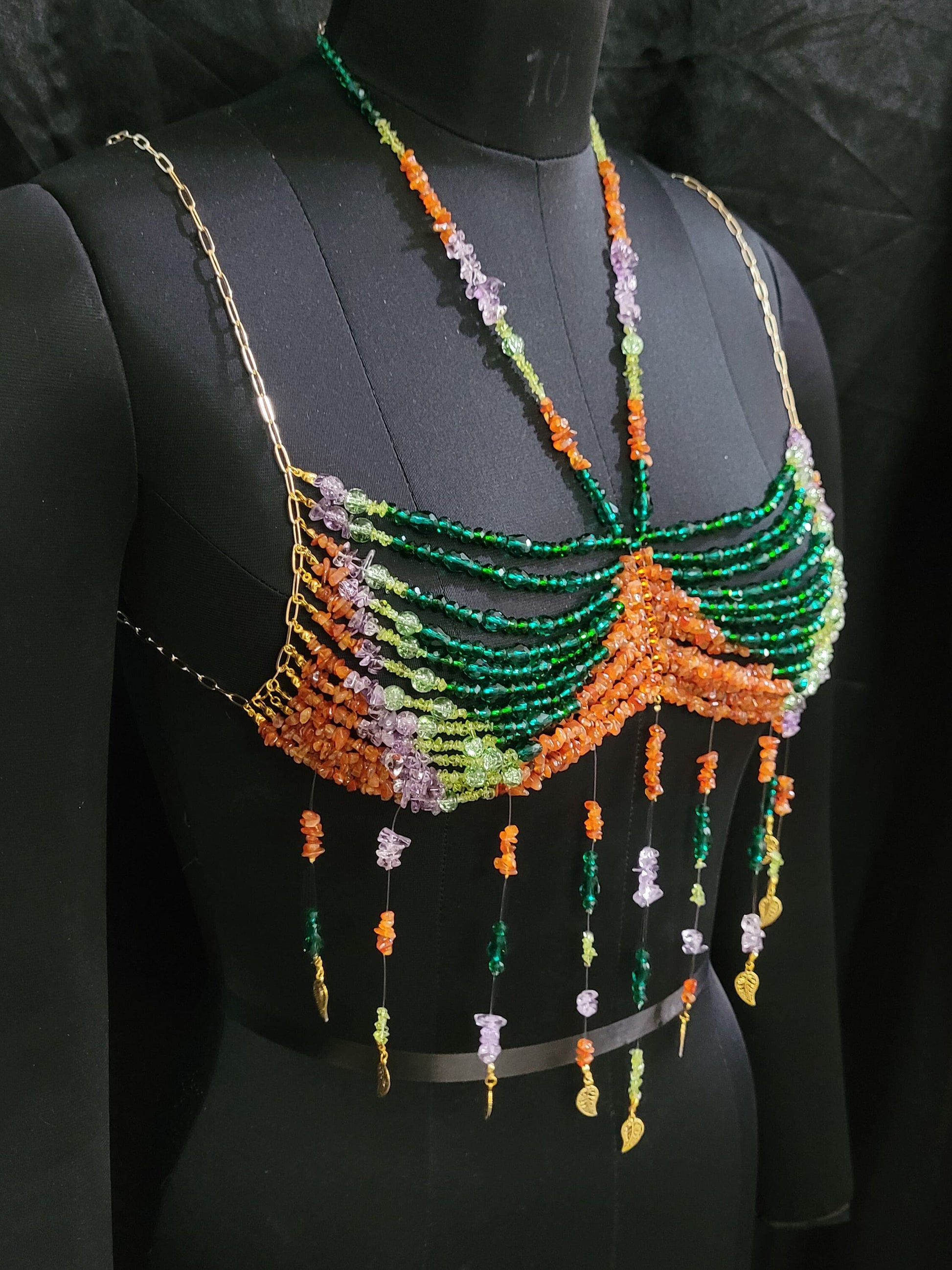 Uncut Gemstone Bralette Top | Raw Crystal Body Jewelry | Handmade Beaded Bralette | Festival Rave Outfit | Statement Jewelry Top