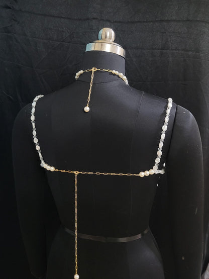Valentine Gift for Her – Luxury Pearl & Gemstone Bralette Body Chain, Romantic Mermaid Core Jewelry, Handmade Love Gift
