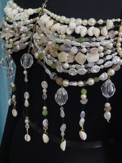 Valentine Gift for Her – Luxury Pearl & Gemstone Bralette Body Chain, Romantic Mermaid Core Jewelry, Handmade Love Gift