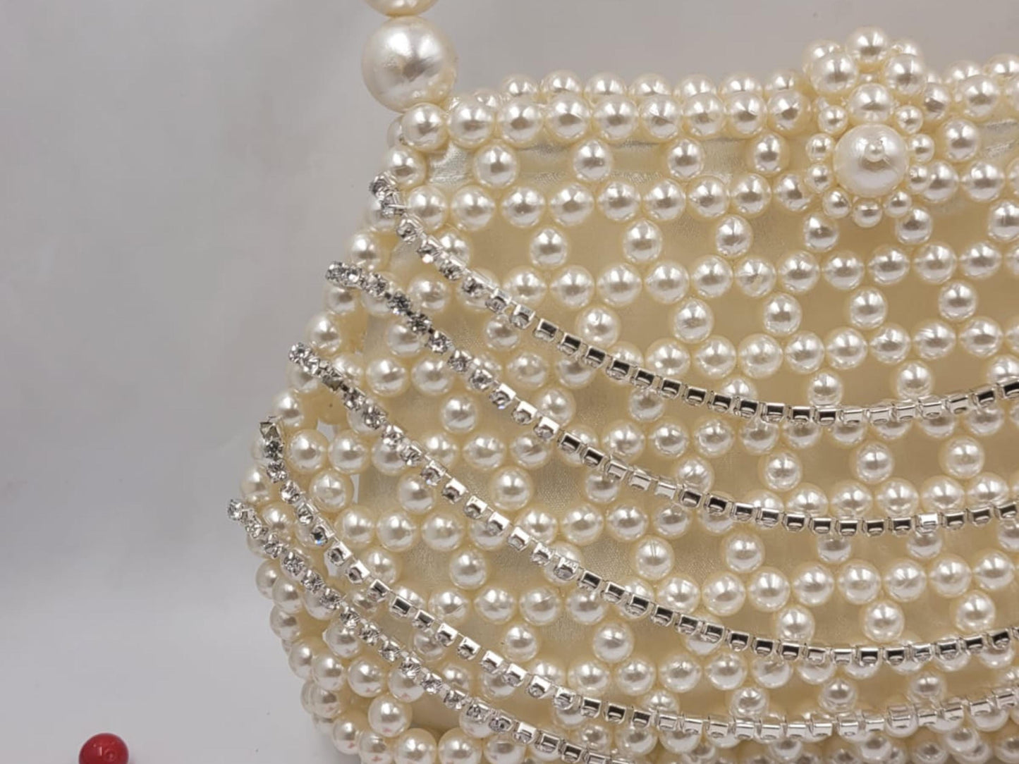 White Pearl Beaded Heart Bag – Handmade Shoulder Purse | Romantic Heart Clutch for Weddings & Dates | Elegant Bead Handbag Gift