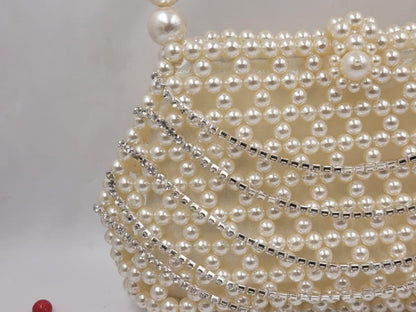 White Pearl Beaded Heart Bag – Handmade Shoulder Purse | Romantic Heart Clutch for Weddings & Dates | Elegant Bead Handbag Gift