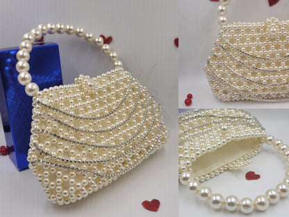 White Pearl Beaded Heart Bag – Handmade Shoulder Purse | Romantic Heart Clutch for Weddings & Dates | Elegant Bead Handbag Gift