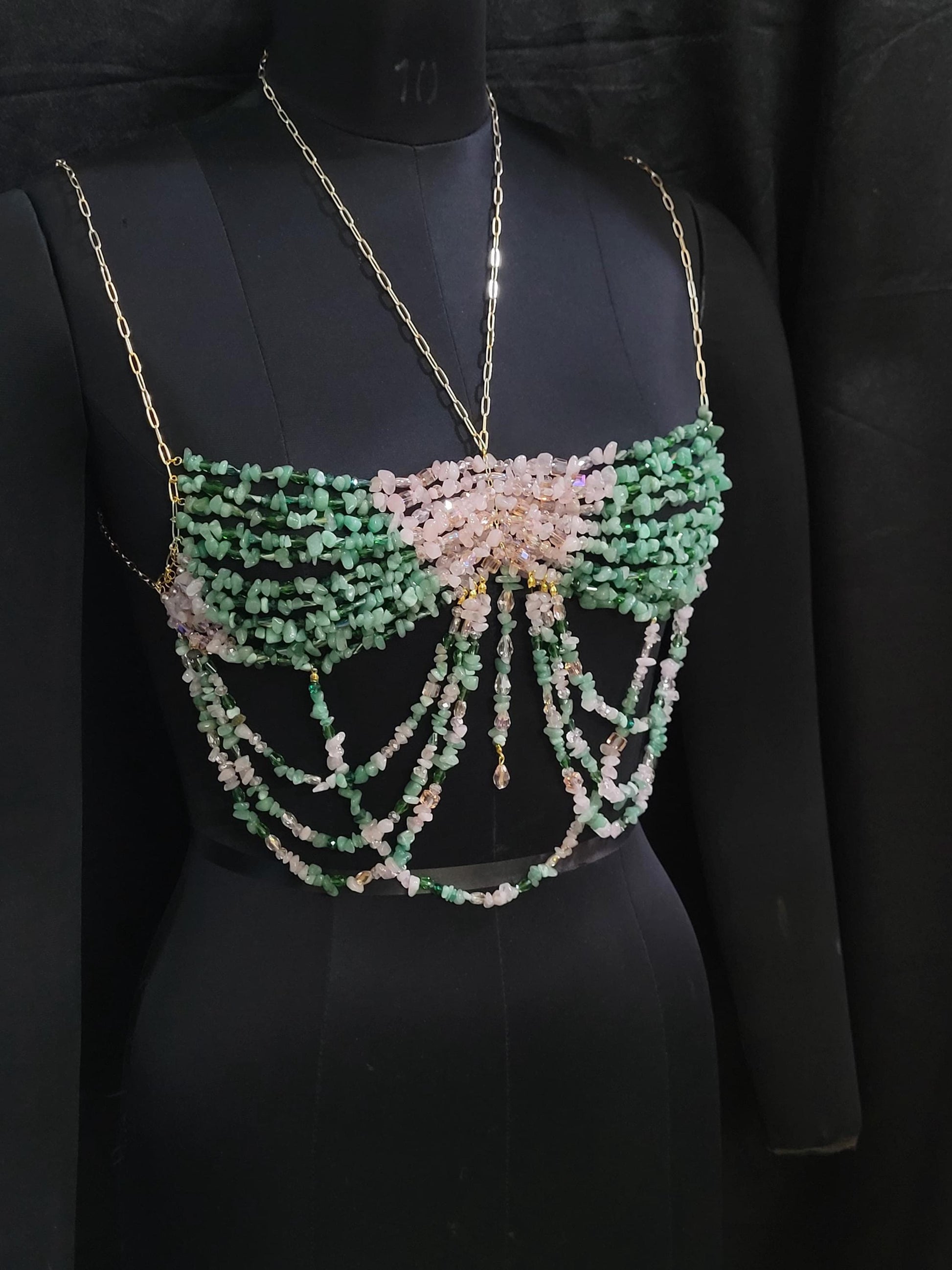 Wicked Inspired Gemstone Bra, Beaded Bralette Body Chain, Mermaid Core Top Festival Outfit, Holiday Party , Fairytale Rave Carnival Bra